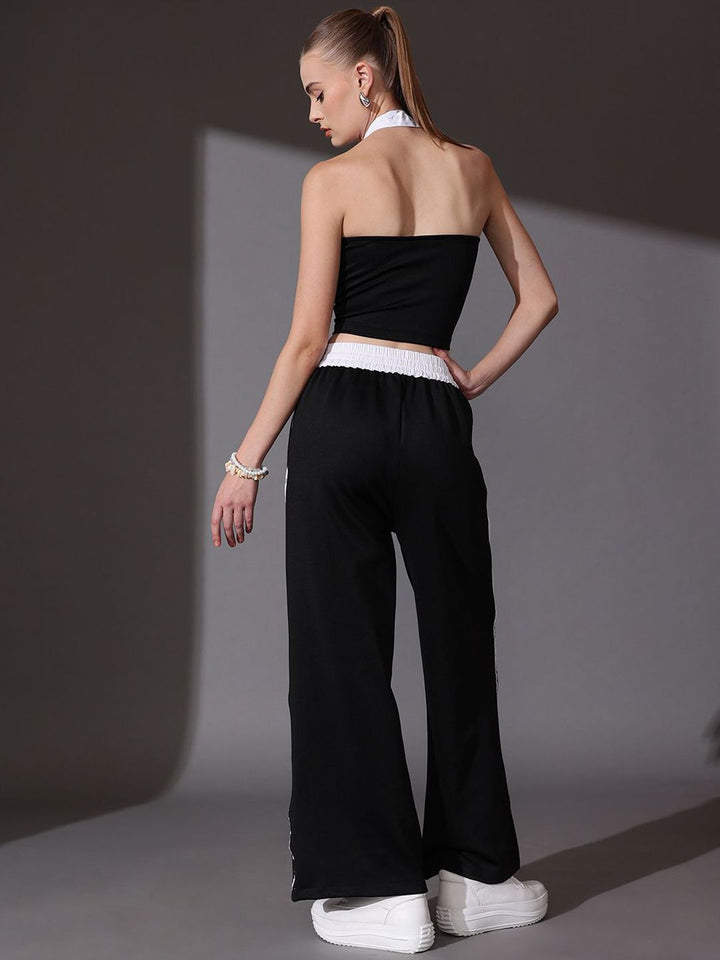 STREET 9 Pure Cotton Solid Halter Neck Top & Trousers Co-Ord Set