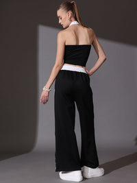 STREET 9 Pure Cotton Solid Halter Neck Top & Trousers Co-Ord Set