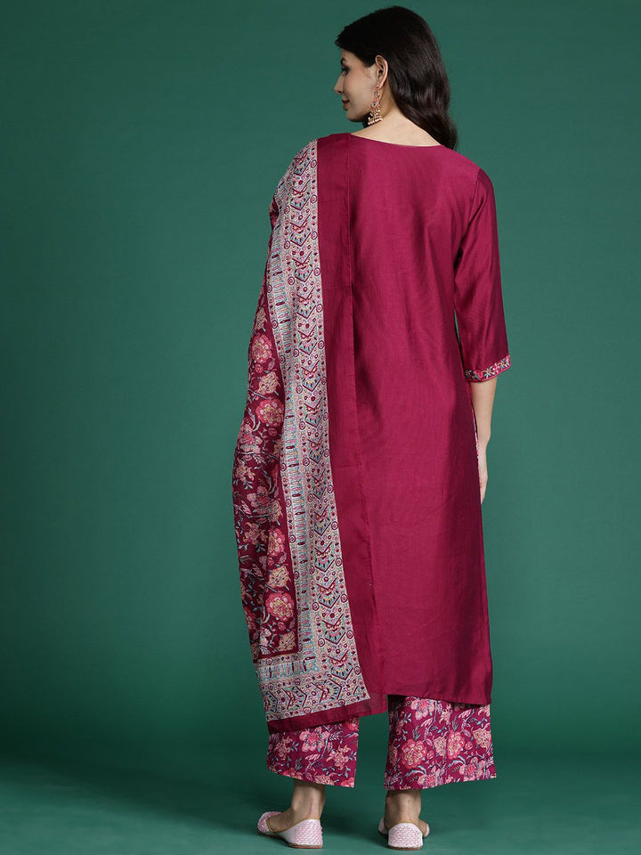 Indo Era Floral Embroidered  Thread Work Kurta With Palazzos & Dupatta