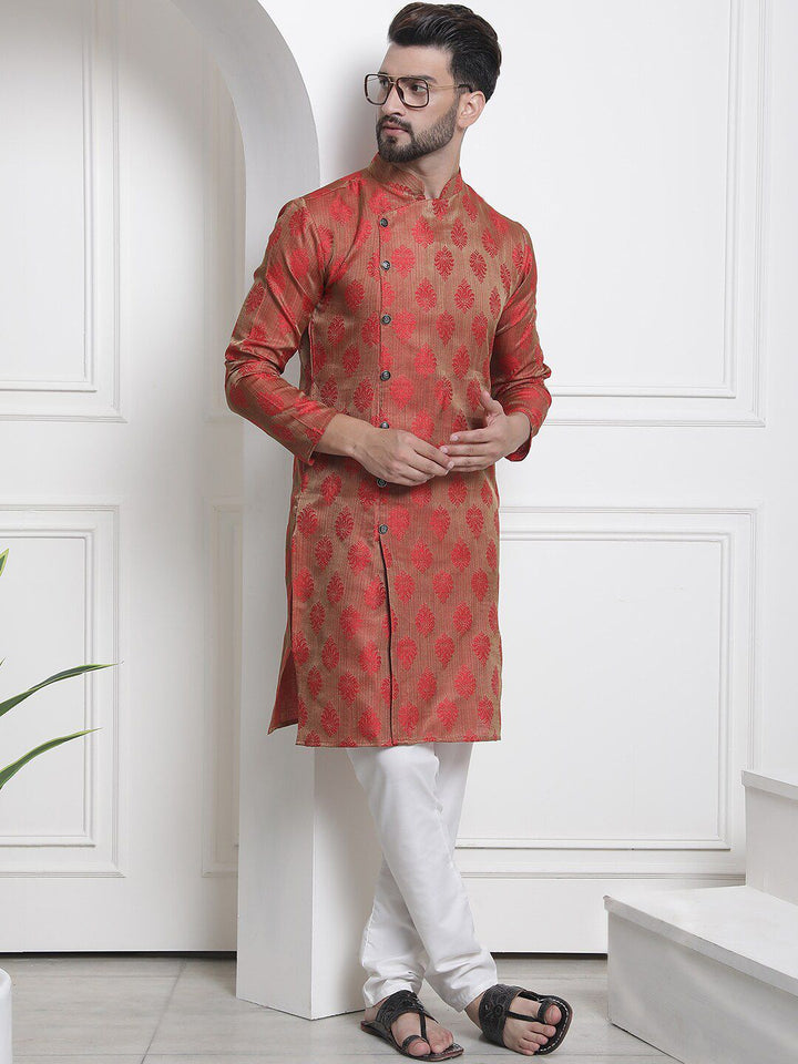 SOJANYA Mandarin Collar Ethnic Motif Thread Work Kurta
