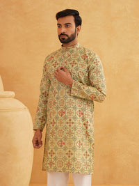 SOJANYA Motif Etnik Bercetak Kurta Kolar Mandarin Dengan Seluar