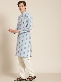 SOJANYA Men Blue & Black Pure Cotton Self Design Kurta