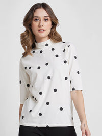 SPYKAR Polka Dots Printed High Neck Cotton Top