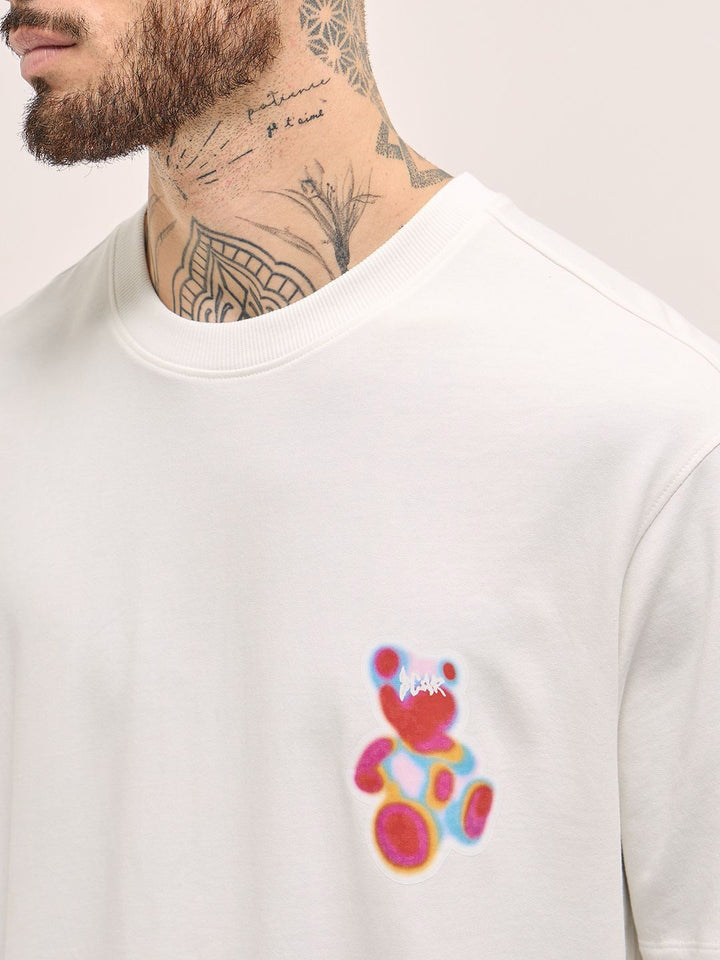 Tipografi Lelaki Bear House dicetak kapas leher bulat santai t-shirt