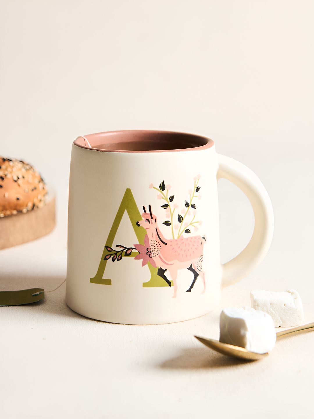 Chumbak Off White & Pink Printed Ceramic Glossy Mug 300