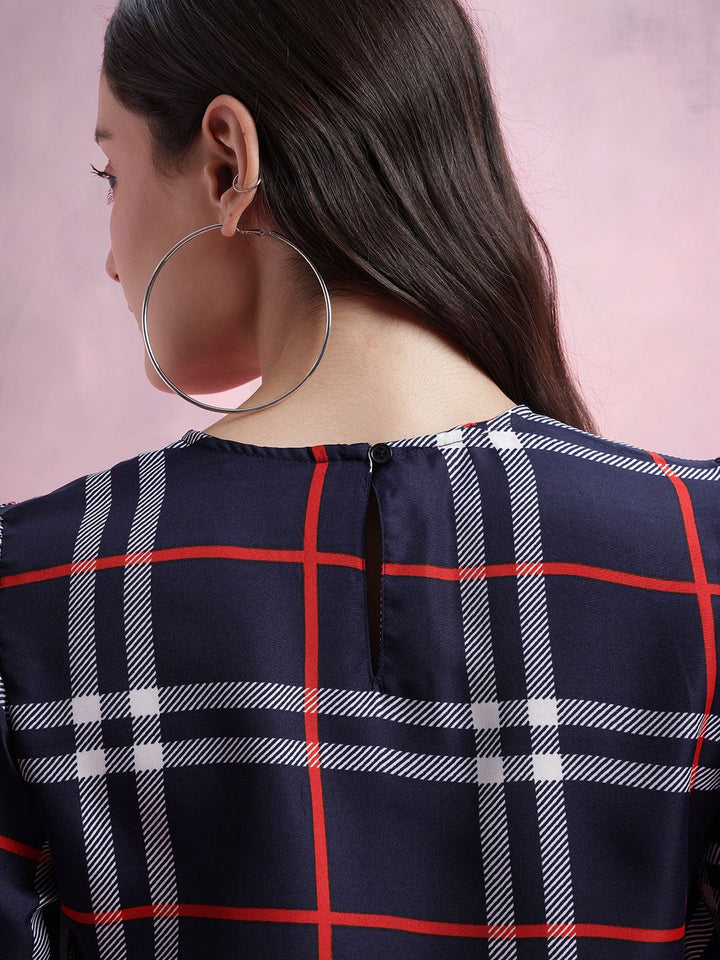 DressBerry Checked Tulip-Style Flared Sleeves Top