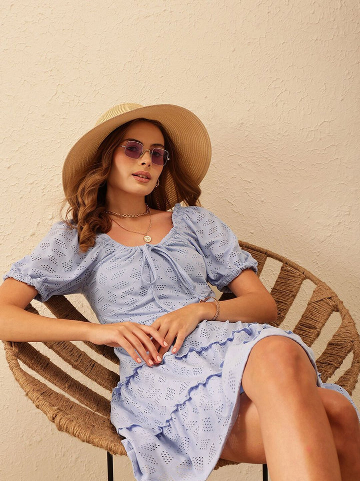 STREET 9 Striped Round Neck Schfilli A-Line Dress