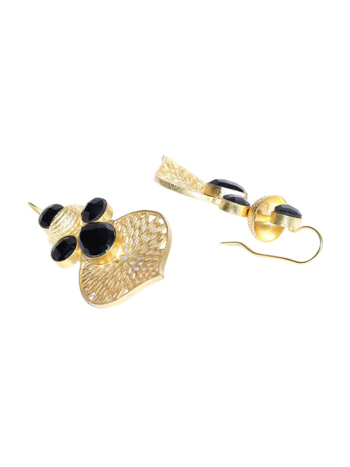 Anting-anting Jatuh Berbentuk Daun Anouk Bersalut Emas Hitam