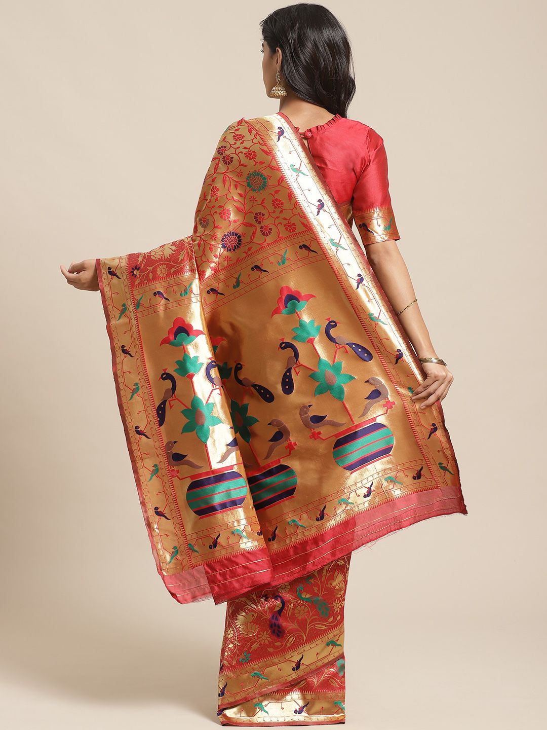Saree mall Red & Gold-Toned Woven Design Banarasi Saree