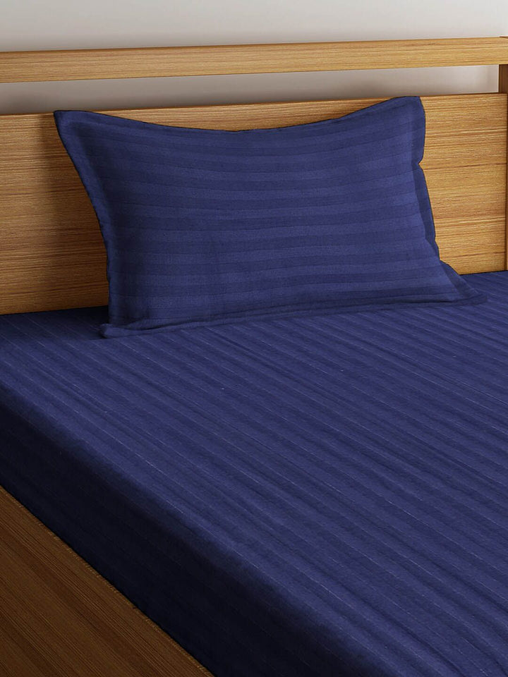 HOSTA HOMES Blue Solid 260 TC Cotton 1 Single Bedsheet with 1 Pillow Covers