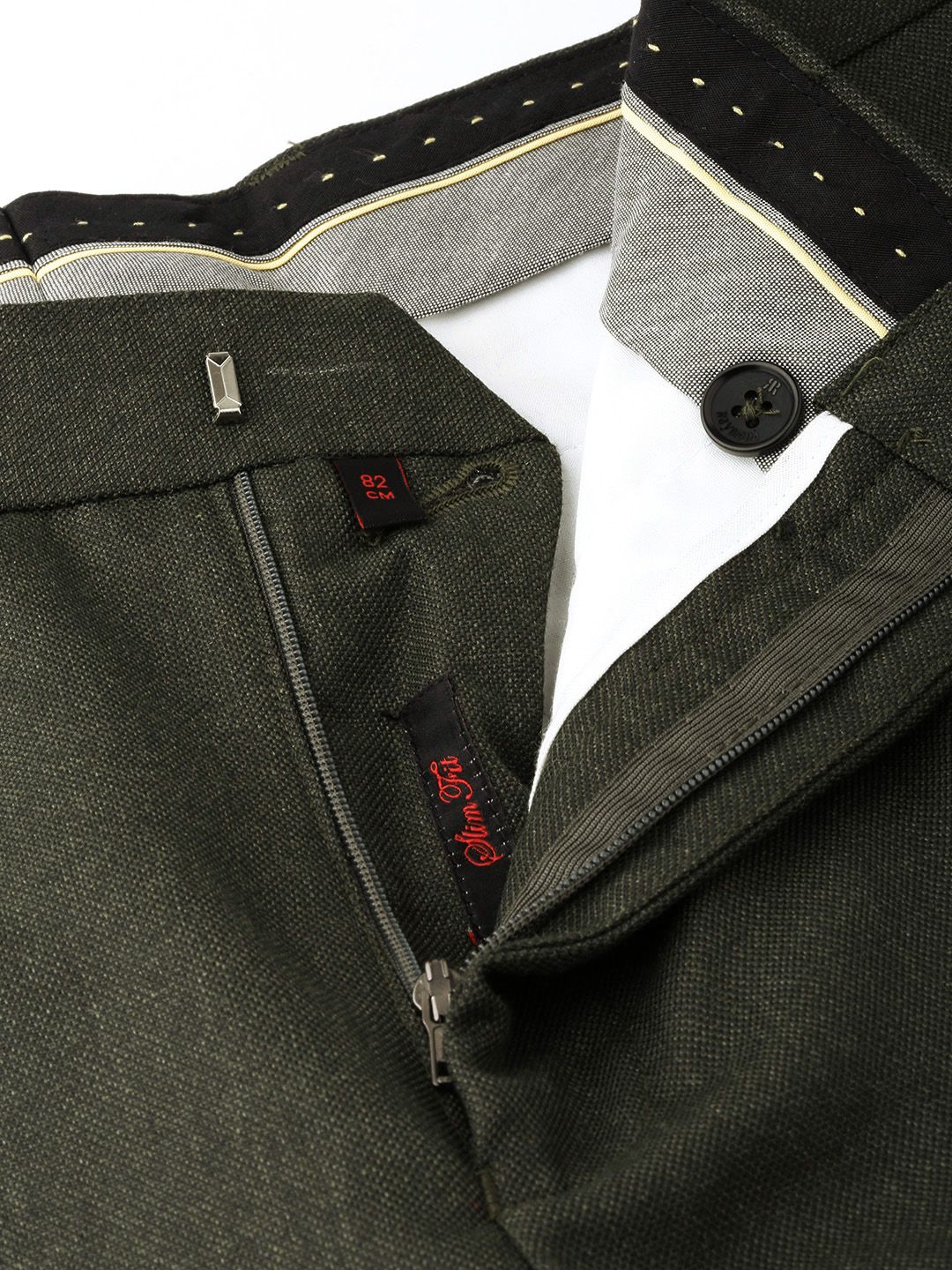 Raymond Men Olive Green Slim Fit Solid Formal Trousers