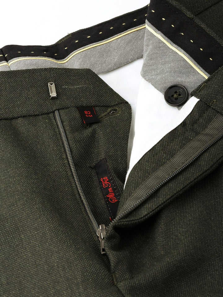 Raymond Men Olive Green Slim Fit Solid Formal Trousers