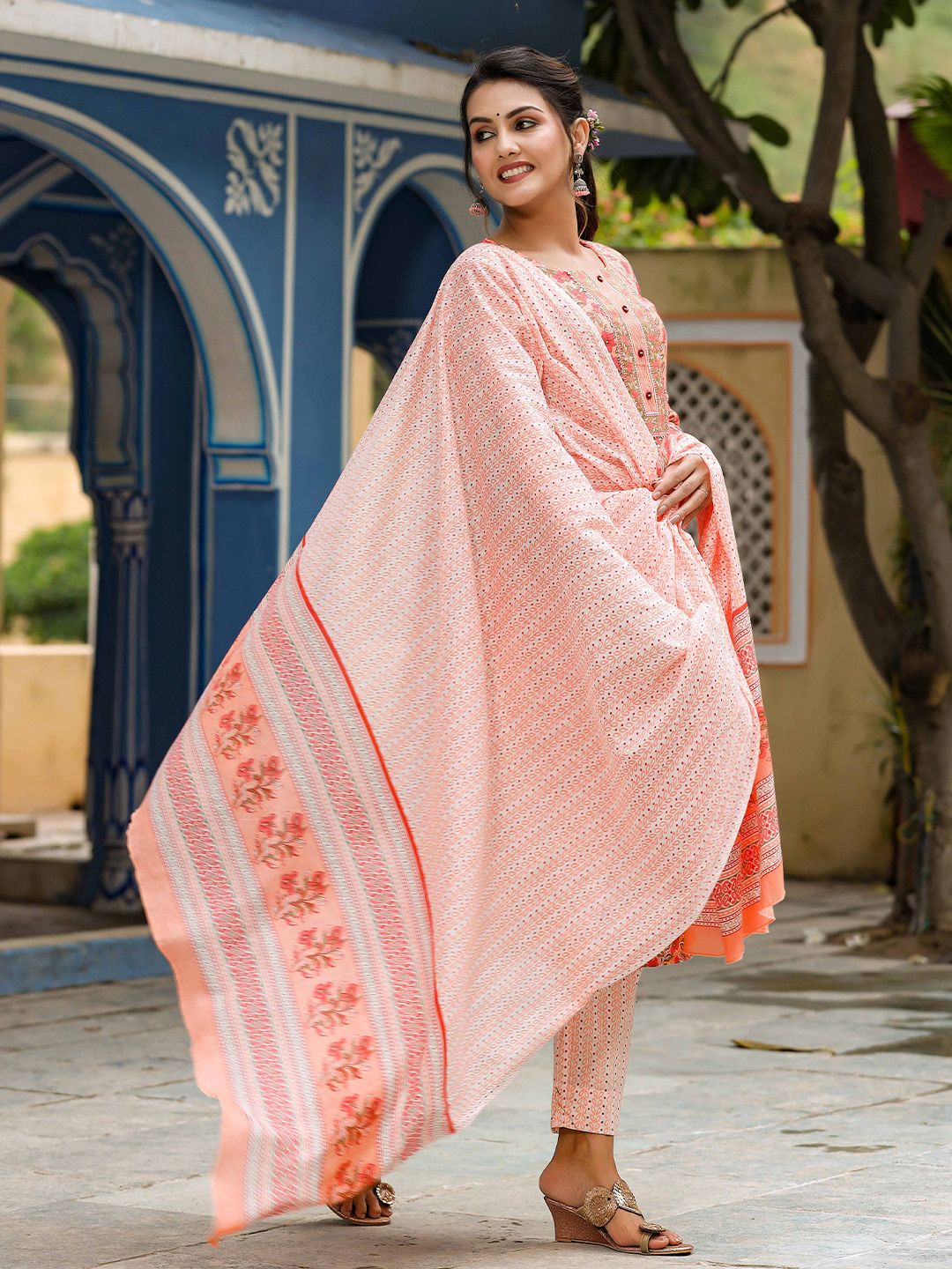 KALINI Floral Printed Gotta Patti Kurta & Trousers With Dupatta