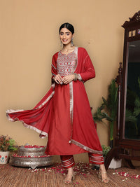 Varanga Embroidered Empire Mirror Work Kurta With Trousers & With Dupatta