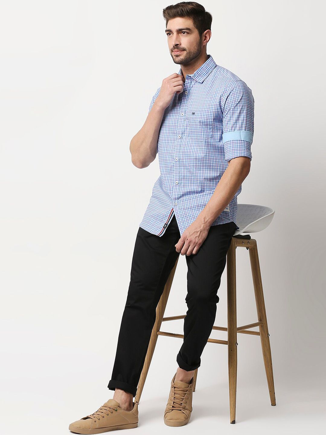 Thomas Scott Men Black Easy Wash  RegularChinos Trousers