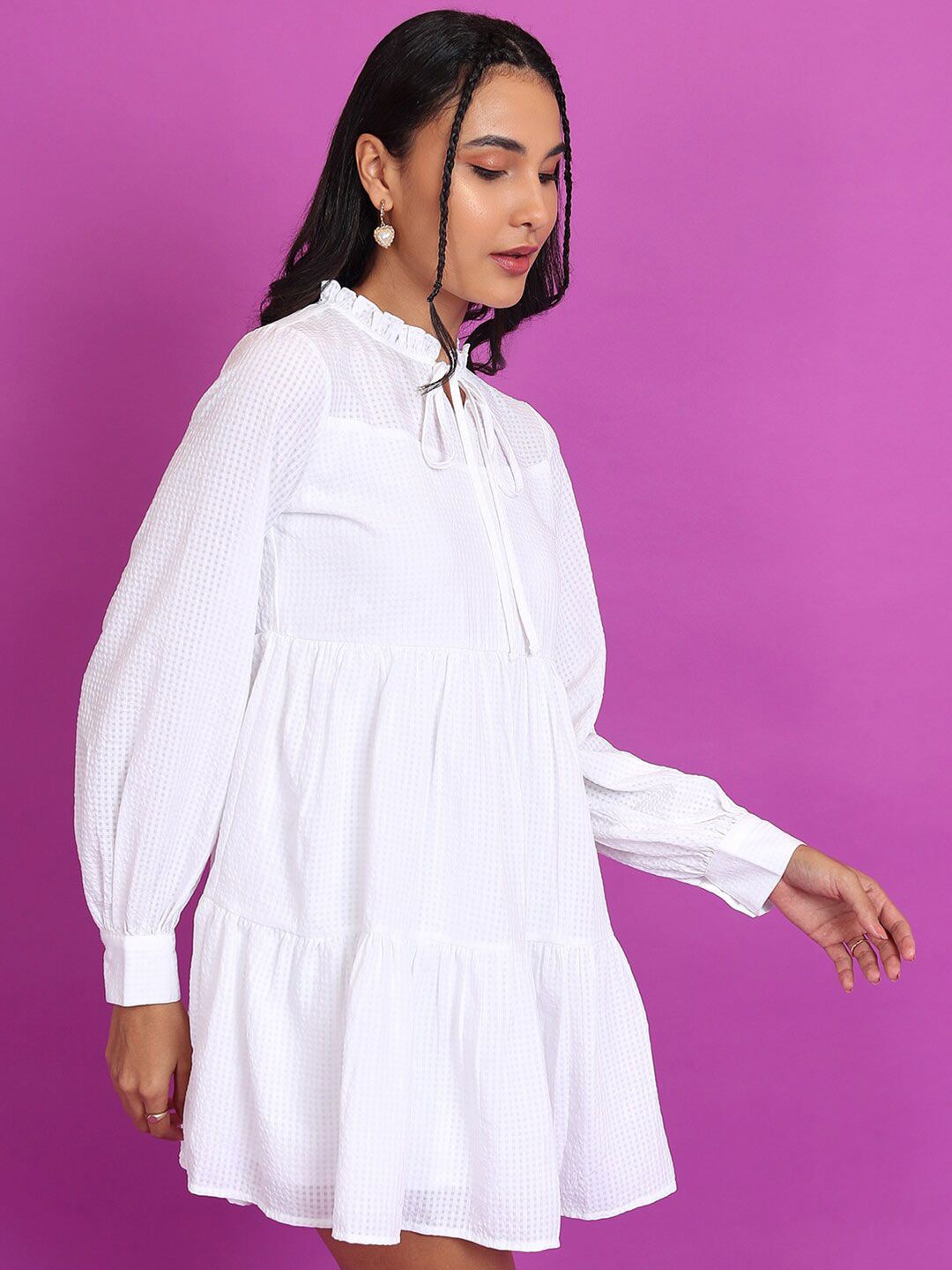 Tokyo Talkies White Checked Fit & Flare Mini Dress