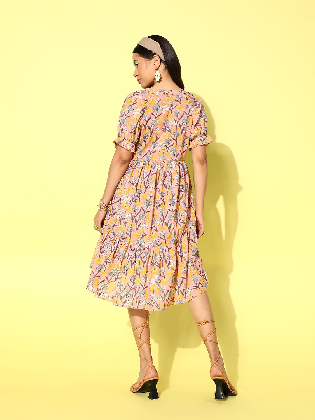 Antheaa Floral Print Cotton A-Line Dress