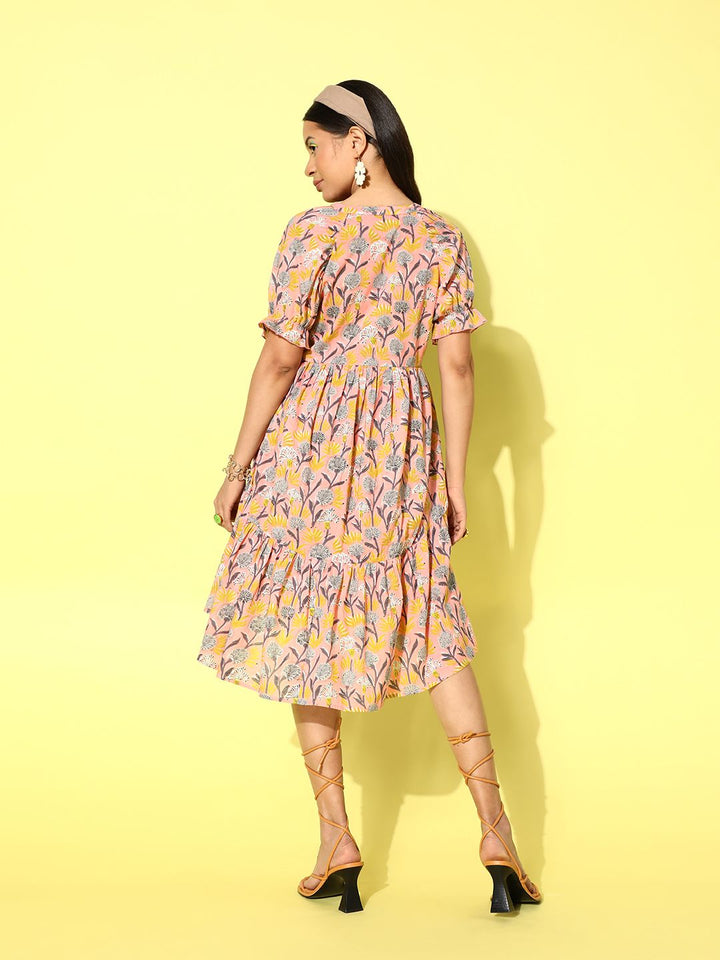 Antheaa Floral Print Cotton A-Line Dress