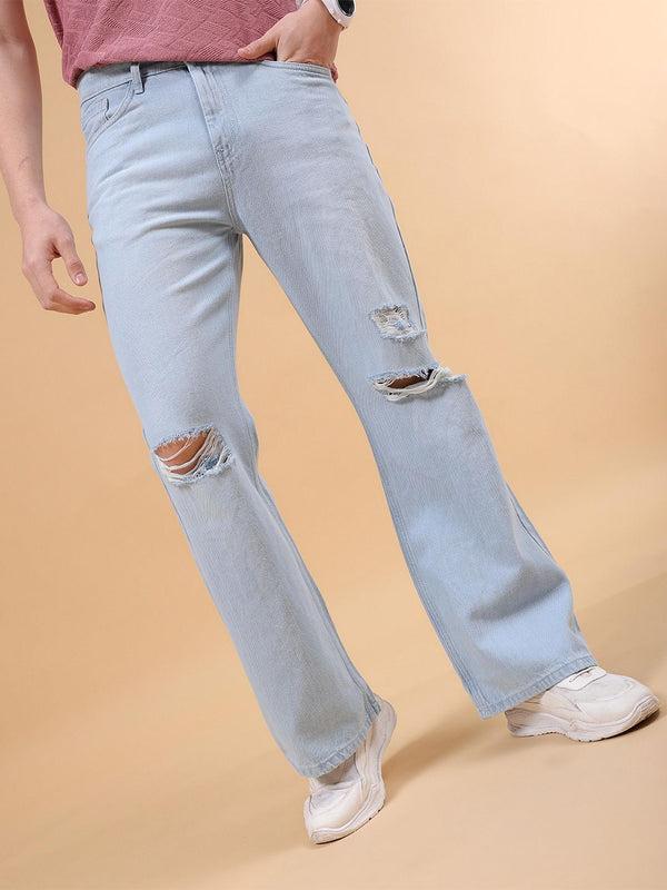 The Indian Garage Co Men Bootcut Highly Distressed Light Fade Pure Cotton Jeans