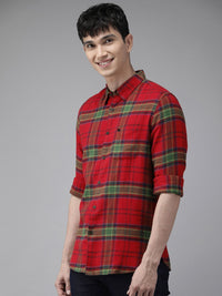 THE BEAR HOUSE Men Red & Green Classic Slim Fit Checked Cotton Casual Shirt