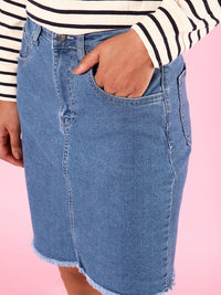 DressBerry Stylish Blue Solid 70s Mini Skirt