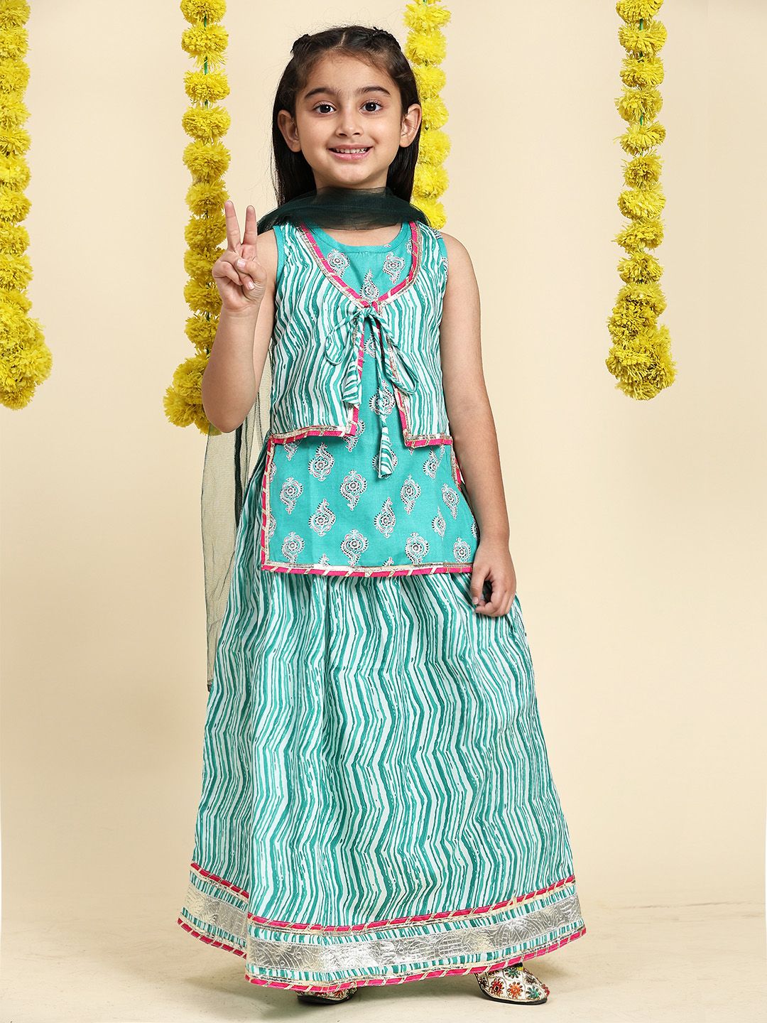 Cutiekins Girls Paisley Printed Cotton Ready to Wear Lehenga & Blouse With Dupatta