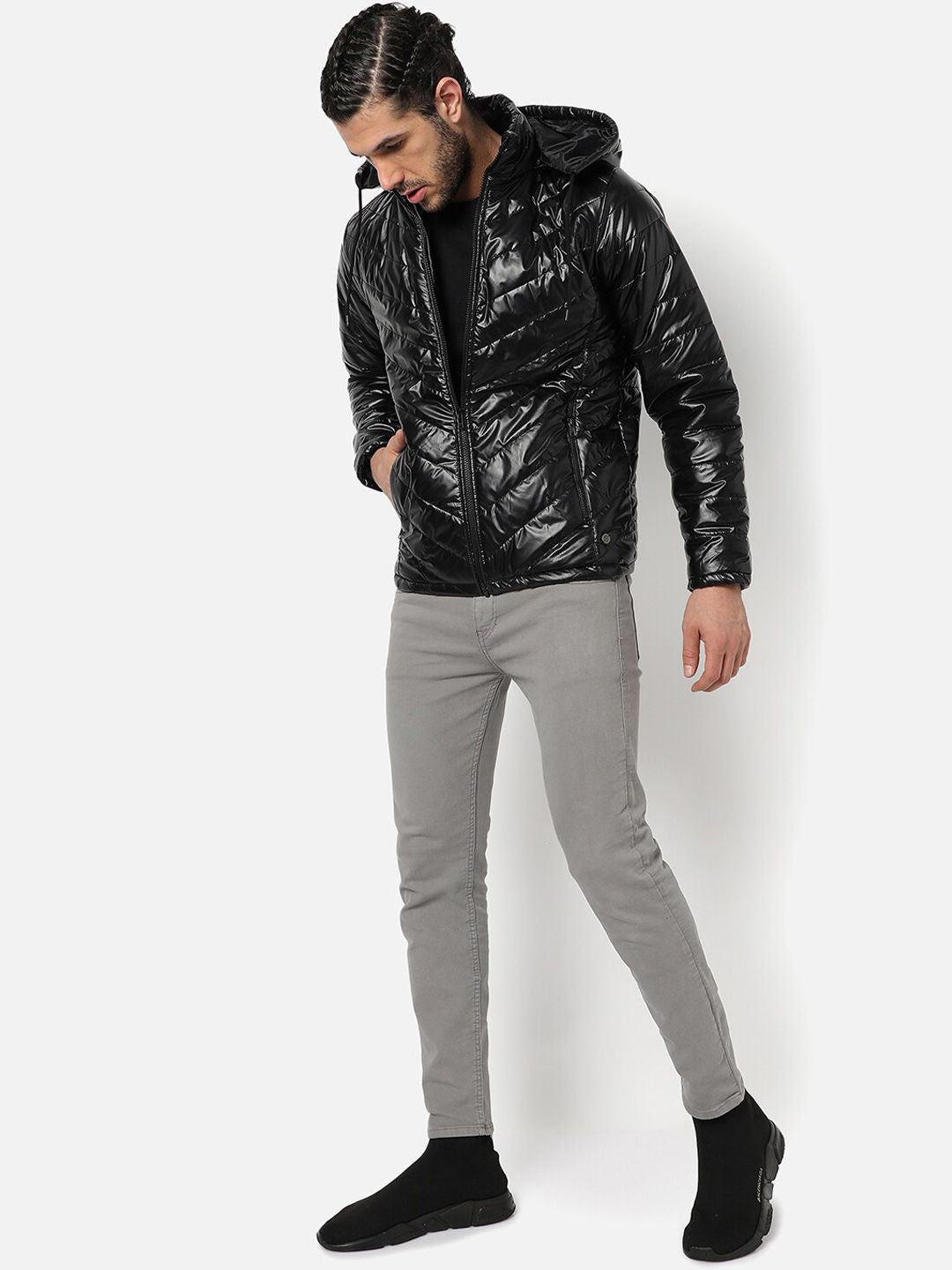 Campus Sutra Men Black Windcheater Outdoor Bomber Jacket