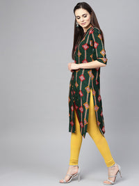 SOJANYA Women Green & Orange Printed Straight Kurta