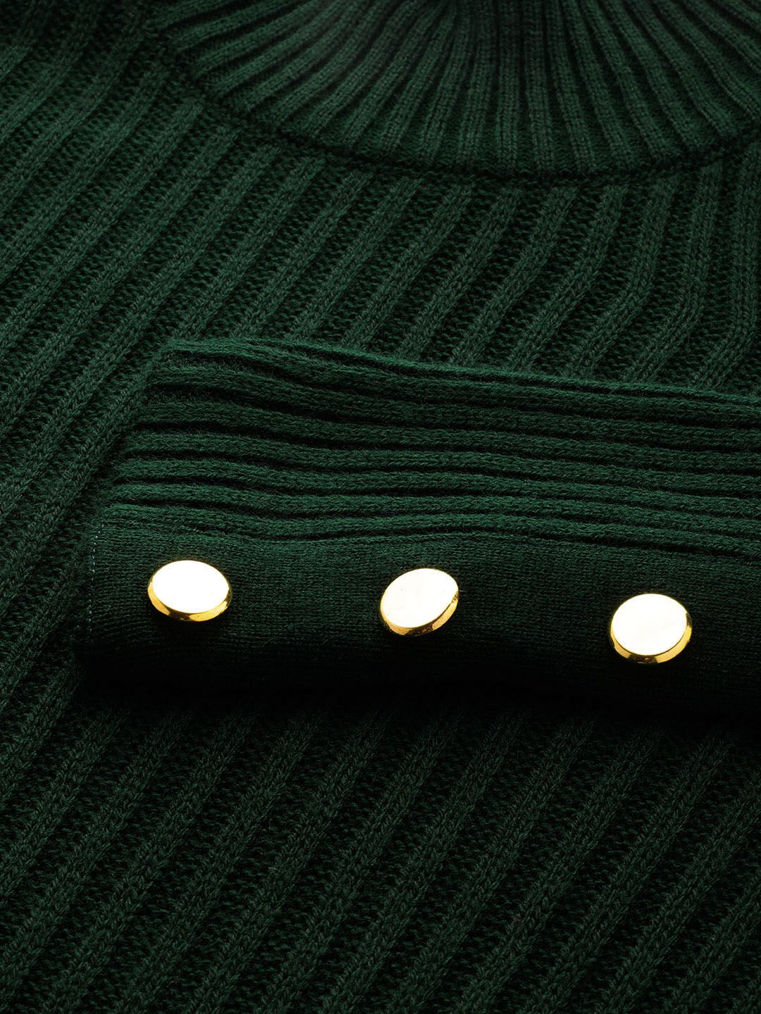DressBerry Women Green Ribbed Pullover