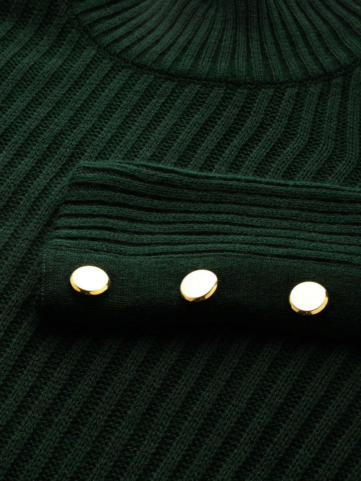 DressBerry Women Green Ribbed Pullover