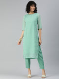 KALINI Floral Embroidered Regular Sequinned Kurta with Trousers