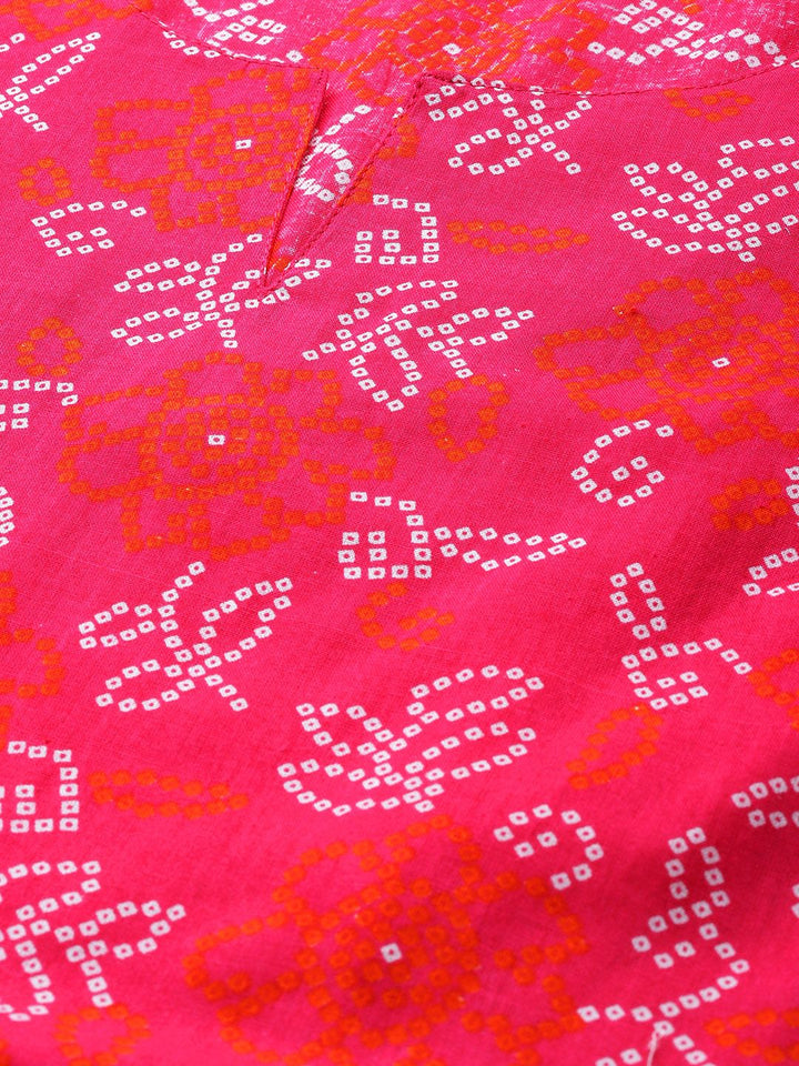 Anouk Women Pink & White Ethnic Motifs Print Pure Cotton A-Line Midi Dress