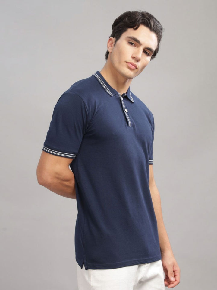 ADRO Men Polo Collar Applique T-shirt