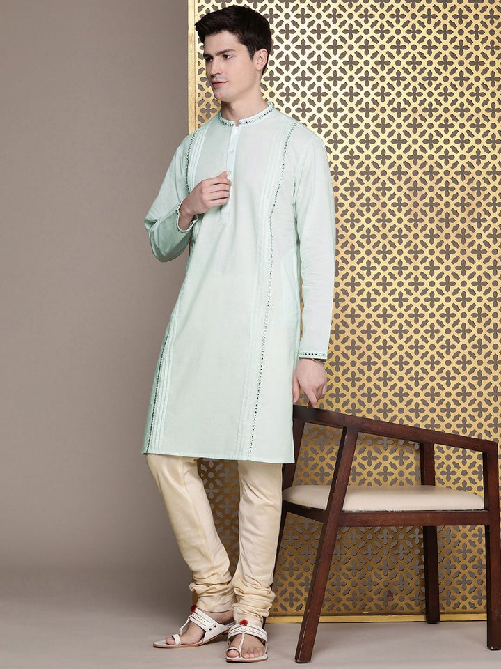House of Pataudi Mirror Embroidery Jashn Kurta with Pintucks