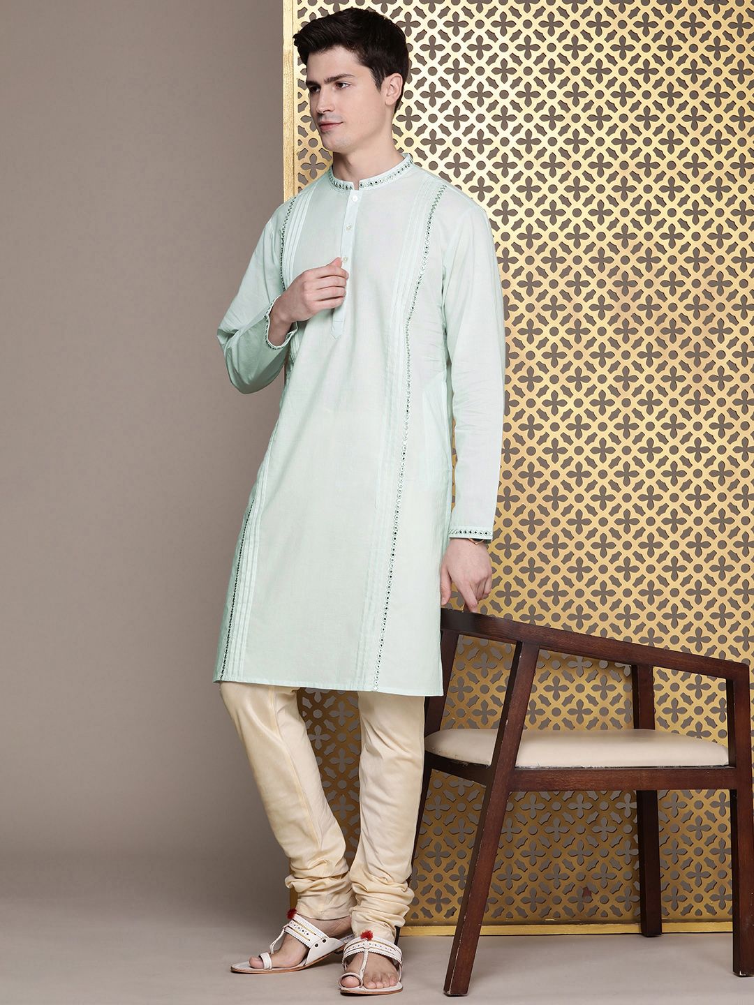 House of Pataudi Mirror Embroidery Jashn Kurta with Pintucks