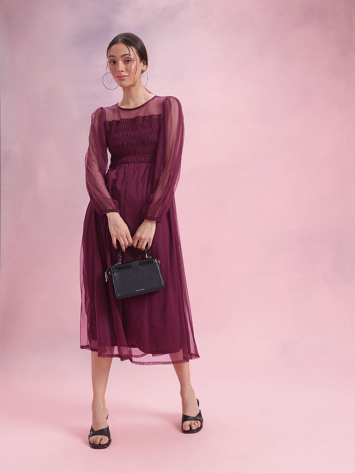 DressBerry Puff Sleeve Fit & Flare Midi Dress