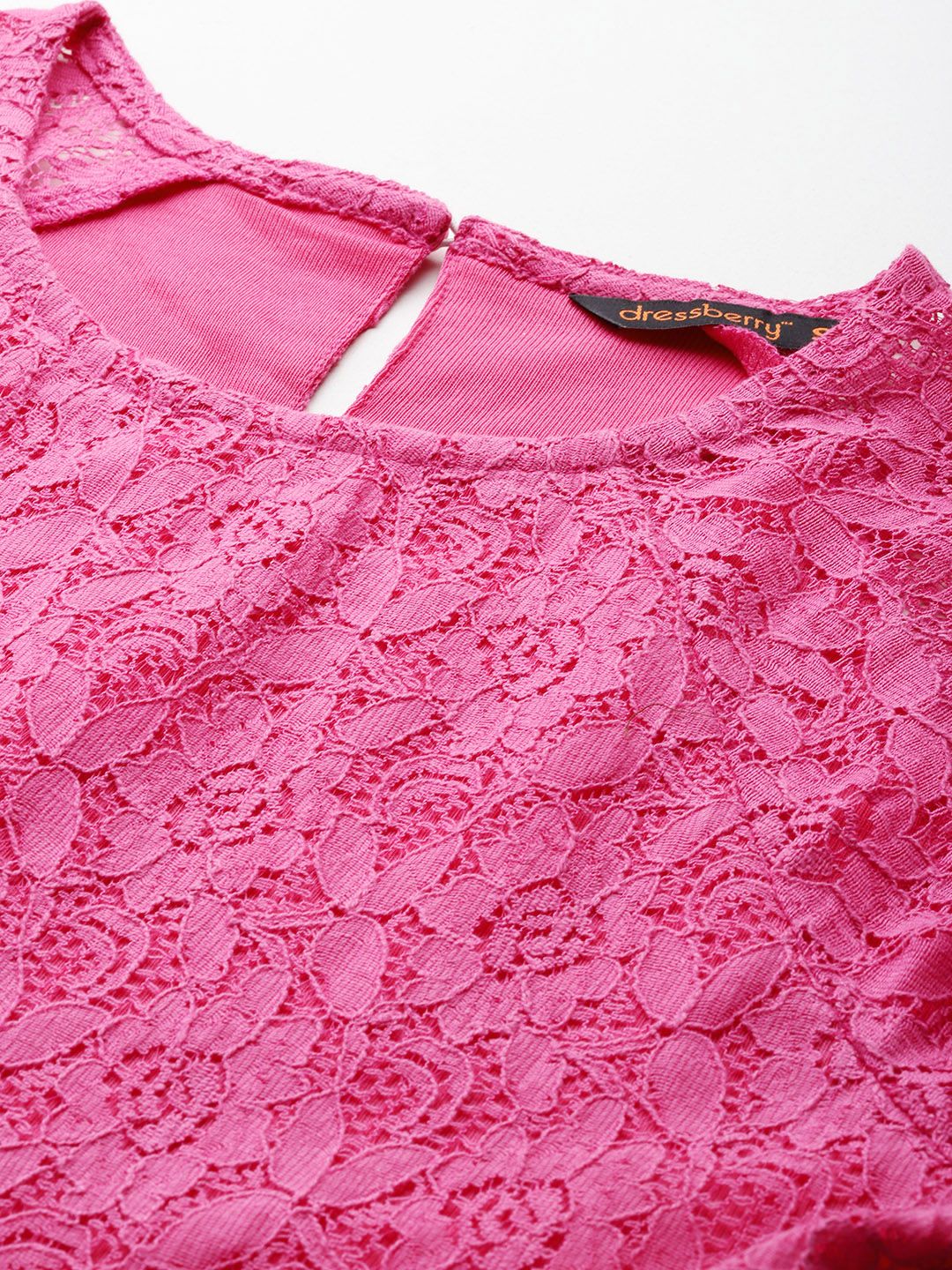 DressBerry Floral Puff Sleeve Lace Midi A-Line Dress