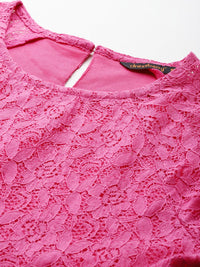 DressBerry Floral Puff Sleeve Lace Midi A-Line Dress