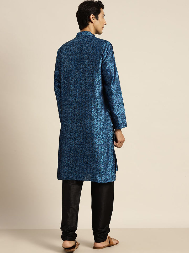 SOJANYA Kurta Tenunan Lelaki Biru & Hitam