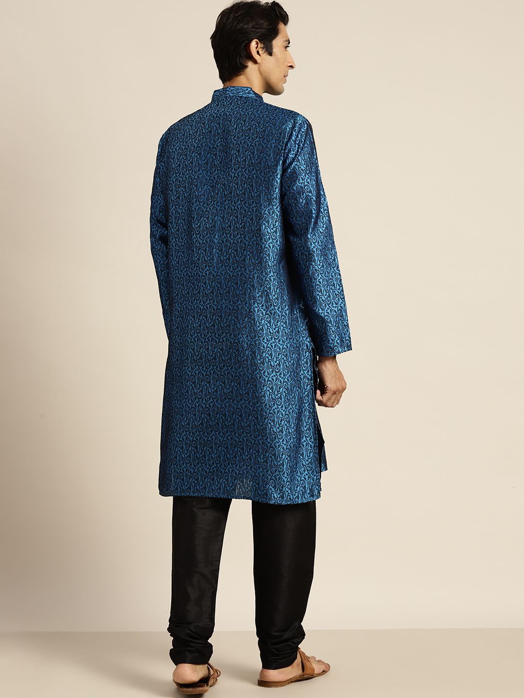 SOJANYA Kurta Tenunan Lelaki Biru & Hitam