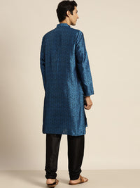 SOJANYA Kurta Tenunan Lelaki Biru & Hitam