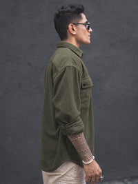 Powerlook Olive Green India Slim Textured Oversized Spread Collar Casual Shirt