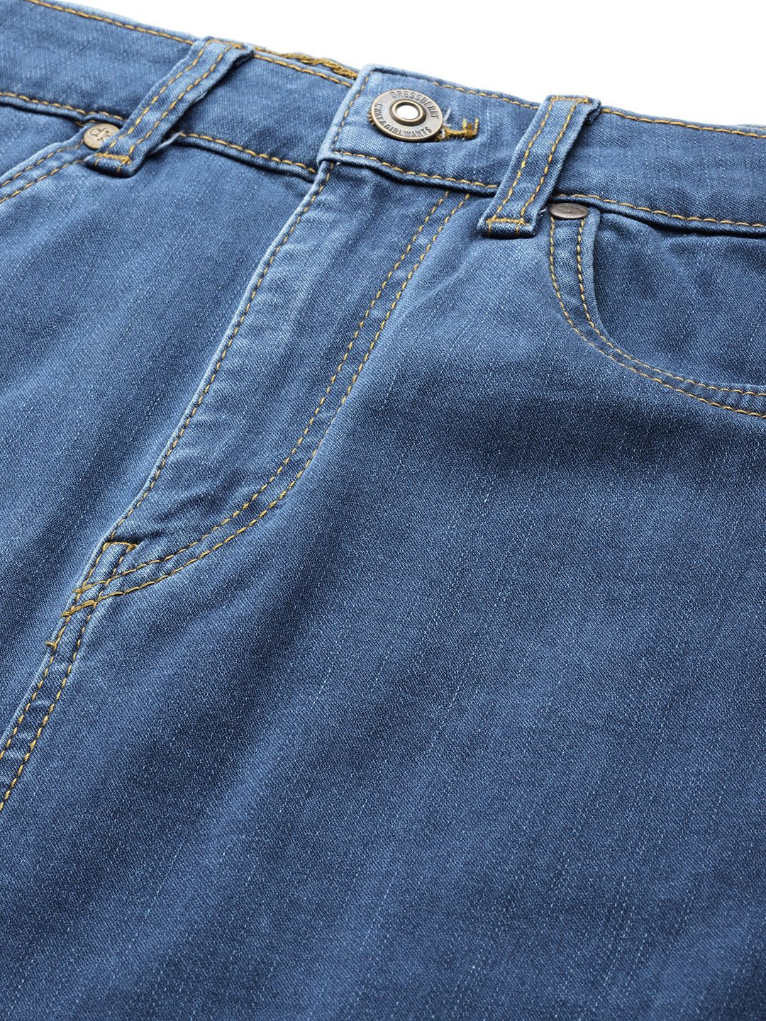 DressBerry Blue Solid Casual Denim Straight Skirt