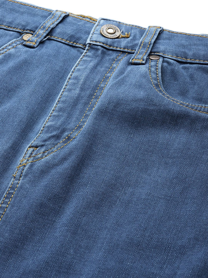 DressBerry Blue Solid Casual Denim Straight Skirt