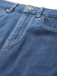 DressBerry Blue Solid Casual Denim Straight Skirt