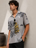 Eszett Floral Printed Cuban Collar Short Sleeves Pure Cotton Shirt