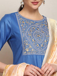 Vishudh Embroidered Straight Kurta With Palazzo & Dupatta