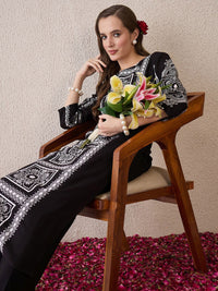 Indo Era Floral Printed Round Neck Pure Cotton Straight Kurta With Trousers