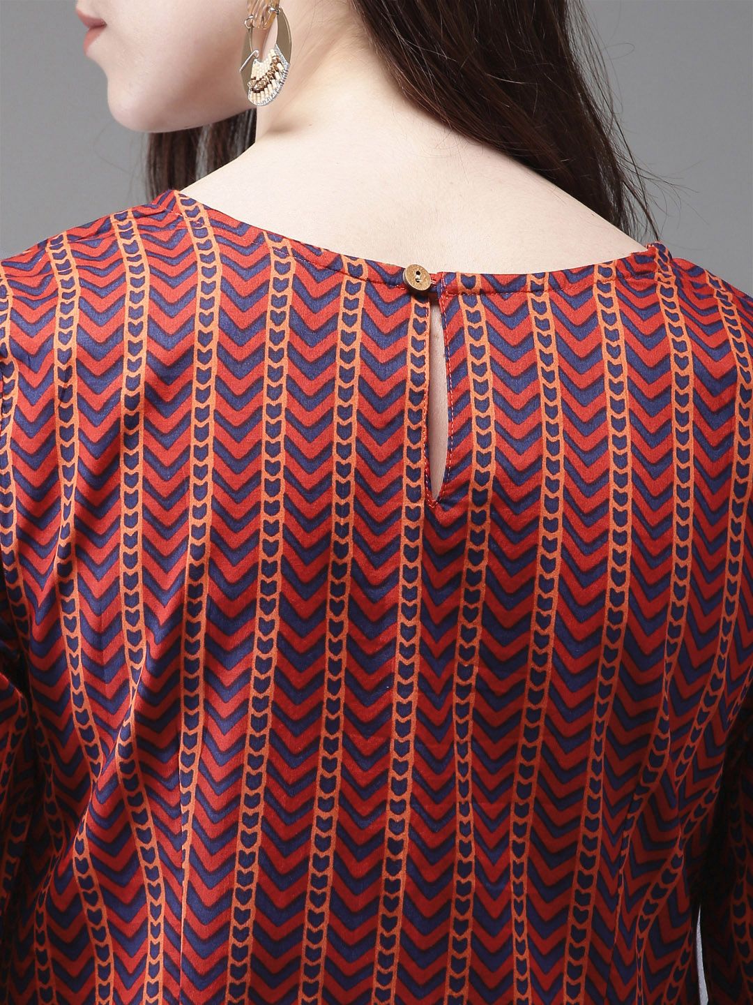 Anouk Women Red & Blue Printed Straight Kurta