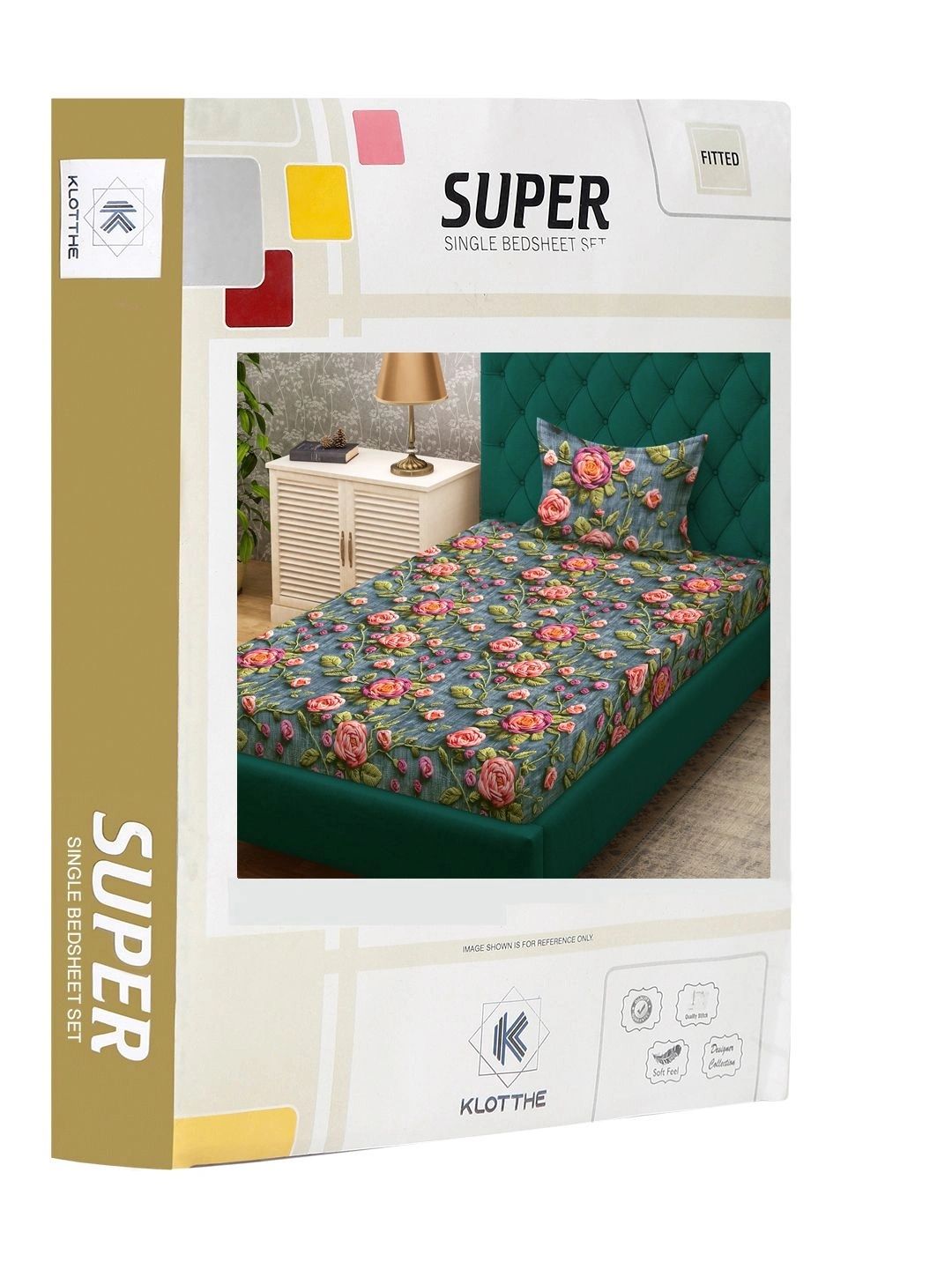 Moda Rapido X KLOTTHE Turquoise Biru & Hijau Bunga 300 TC Cadar Tempat Tidur Single dengan 1 Sarung Bantal